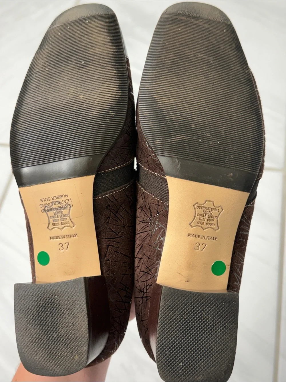 Brown Women's Low-Heel Slip-On Heels with Front Zip